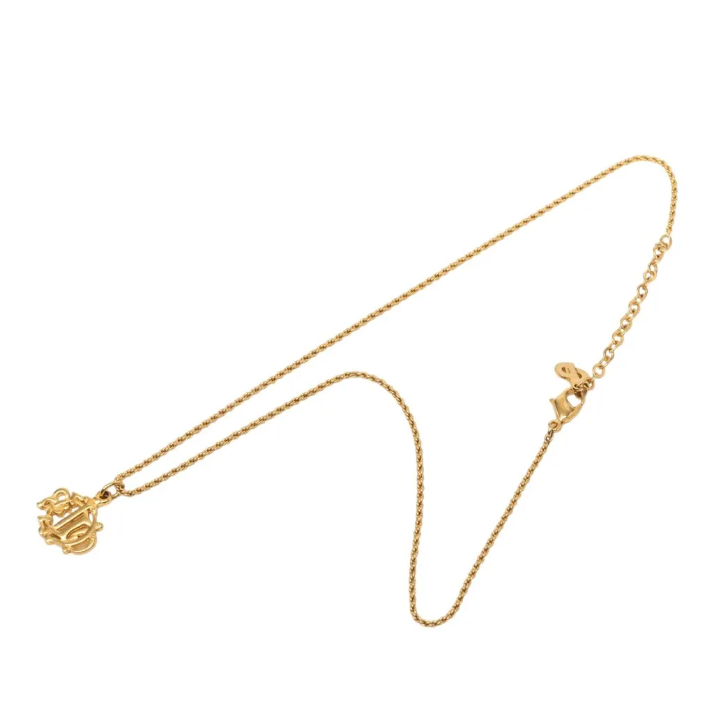 Dior Gold Plated Logo Pendant Necklace Gold Metal Very good - Front View