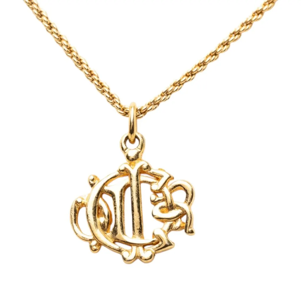 Dior Gold Plated Logo Pendant Necklace Gold Metal Very good - Inside View