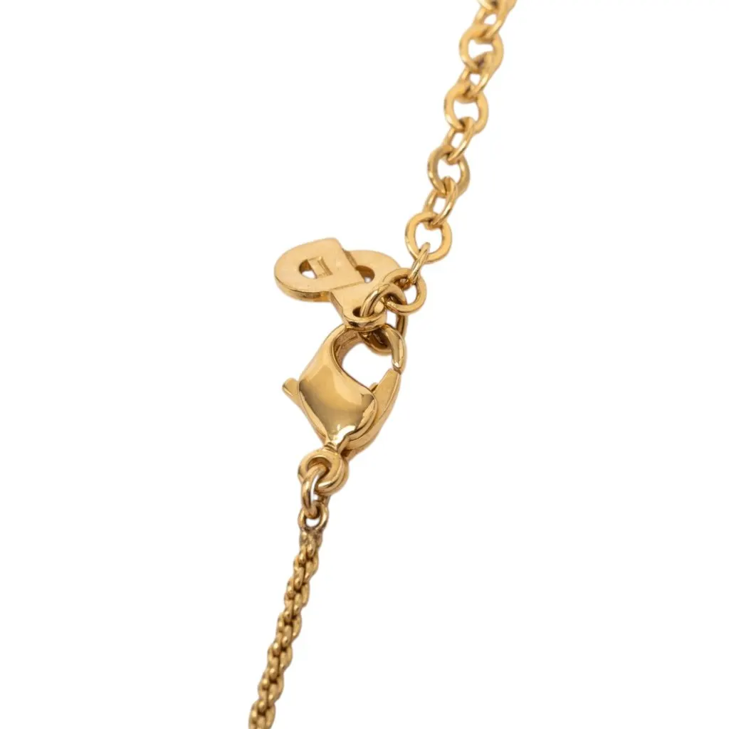 Dior Gold Plated Logo Pendant Necklace Gold Metal Very good - Model View