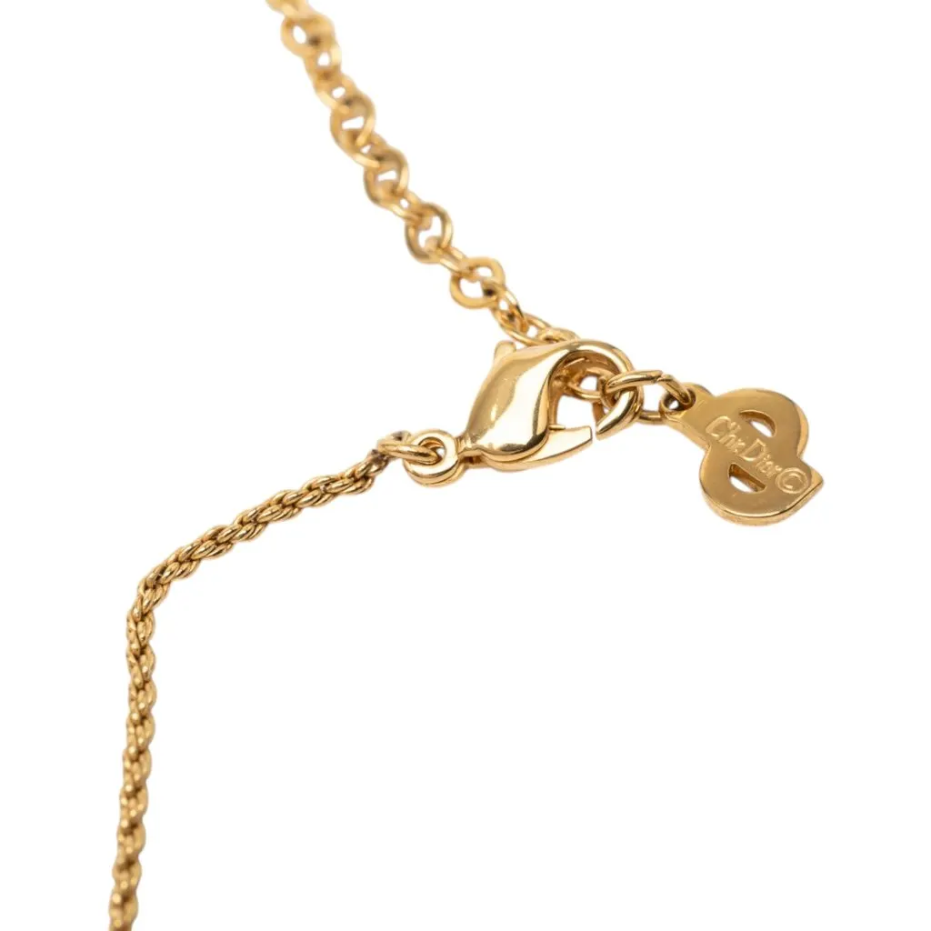 Dior Gold Plated Logo Pendant Necklace Gold Metal Very good - Box View