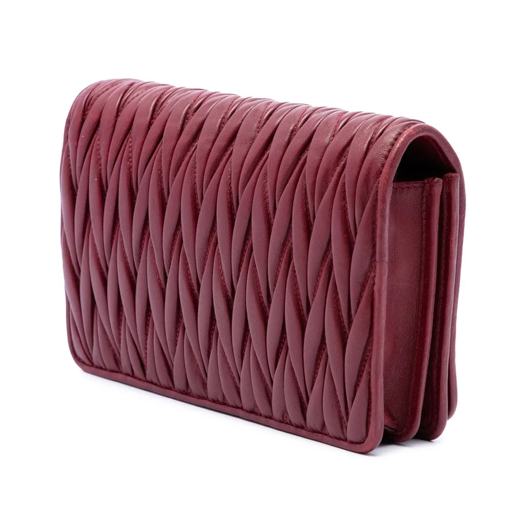 Miu Miu Matelasse Lambskin Strass Embellished Wallet On Chain Red Leather Very good - Back View