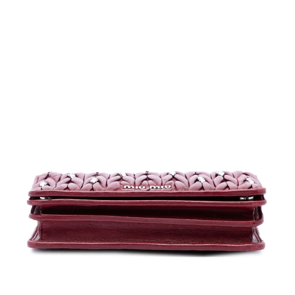 Miu Miu Matelasse Lambskin Strass Embellished Wallet On Chain Red Leather Very good - Inside View