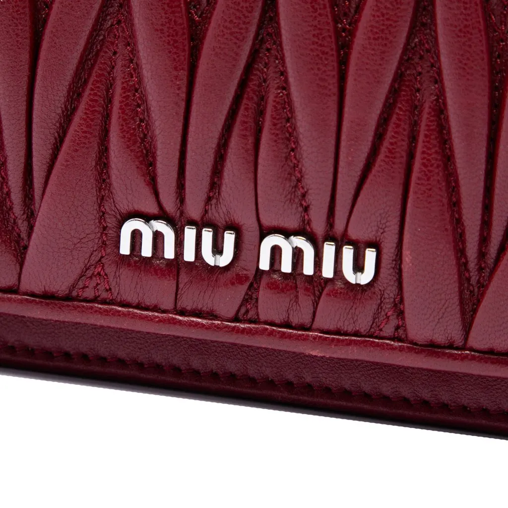 Miu Miu Matelasse Lambskin Strass Embellished Wallet On Chain Red Leather Very good - Box View