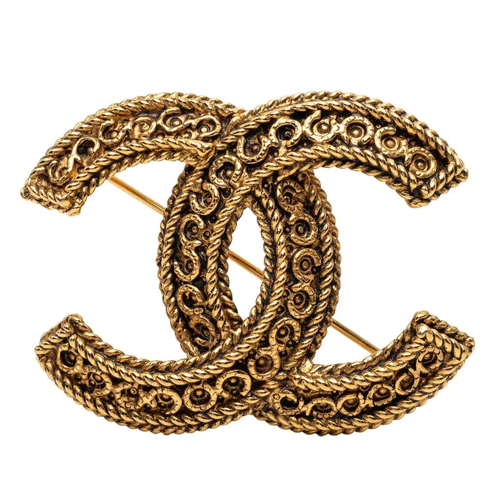 Chanel CC Gold Plated Filigree Brooch Gold Metal Very good - Front View