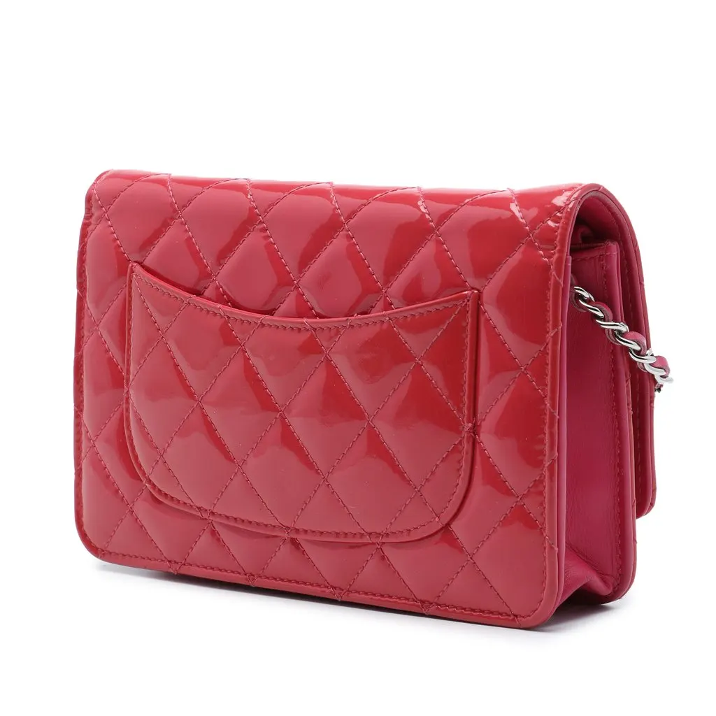 Chanel CC Quilted Patent Wallet On Chain Red Leather Very good - Back View