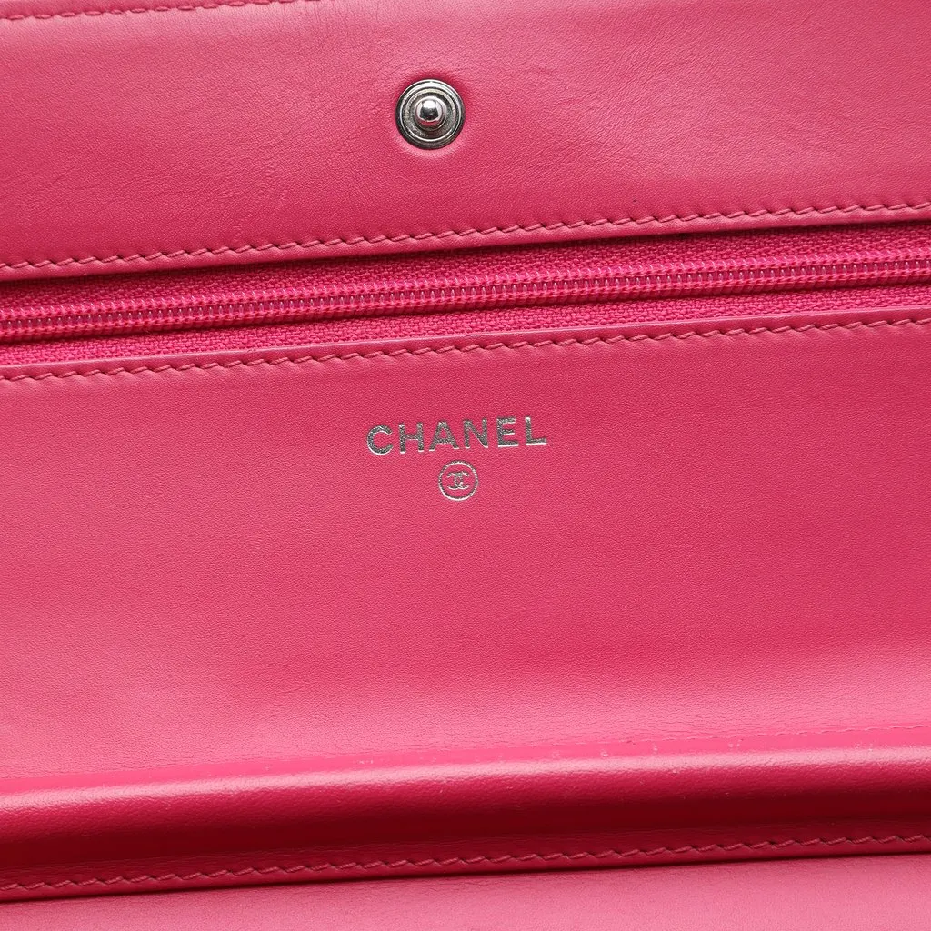 Chanel CC Quilted Patent Wallet On Chain Red Leather Very good - Box View