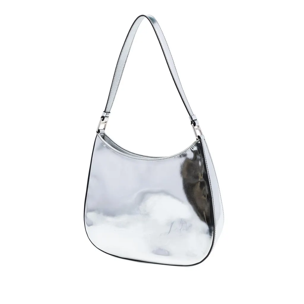 Prada Spazzolato Leather Cleo Shoulder Bag Silver Leather Very good - Back View