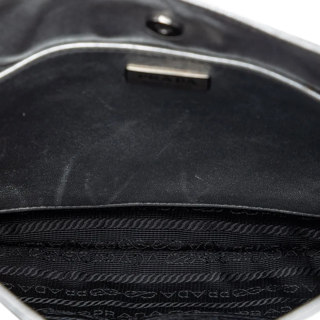 Prada Spazzolato Leather Cleo Shoulder Bag Silver Leather Very good - Model View