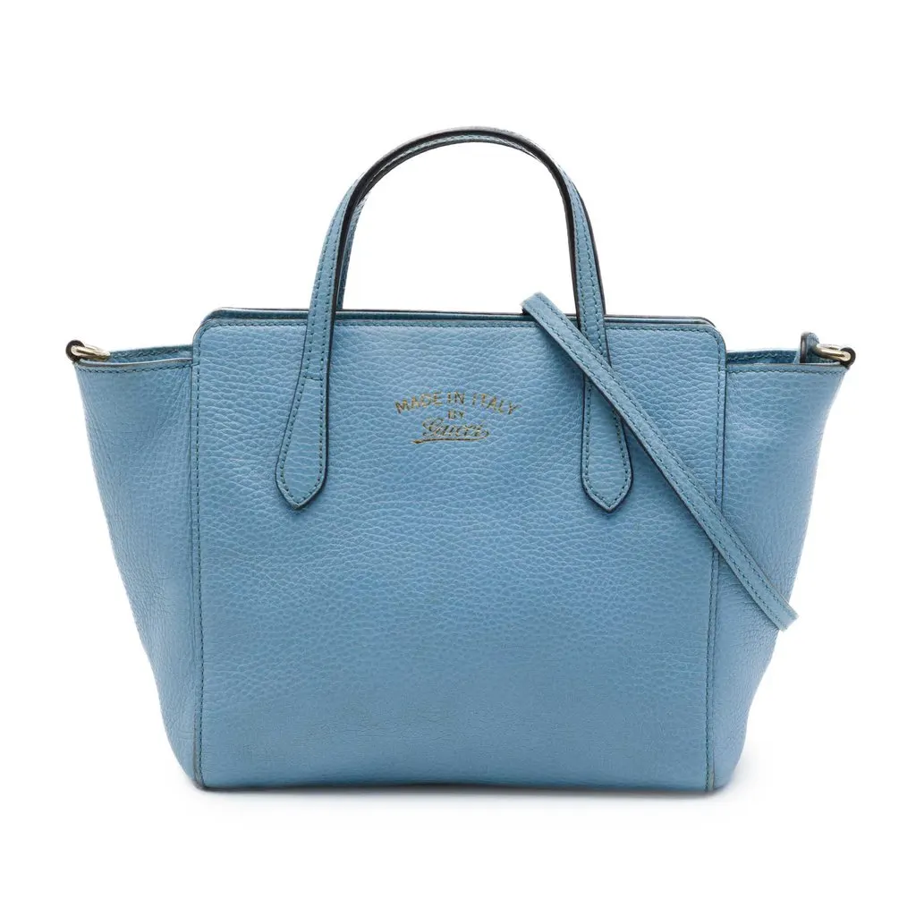 Gucci Mini Leather Swing Satchel Blue Leather Good - Front View