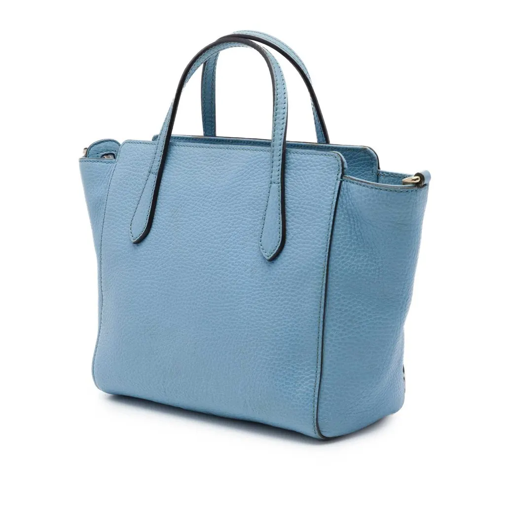 Gucci Mini Leather Swing Satchel Blue Leather Good - Back View