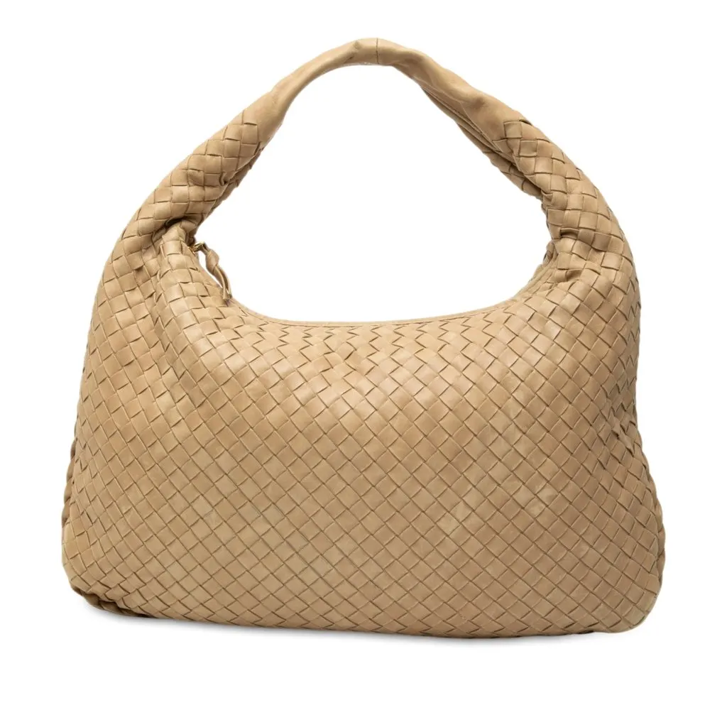 Bottega Veneta Small Nappa Intrecciato Veneta Hobo Beige Leather Good - Front View