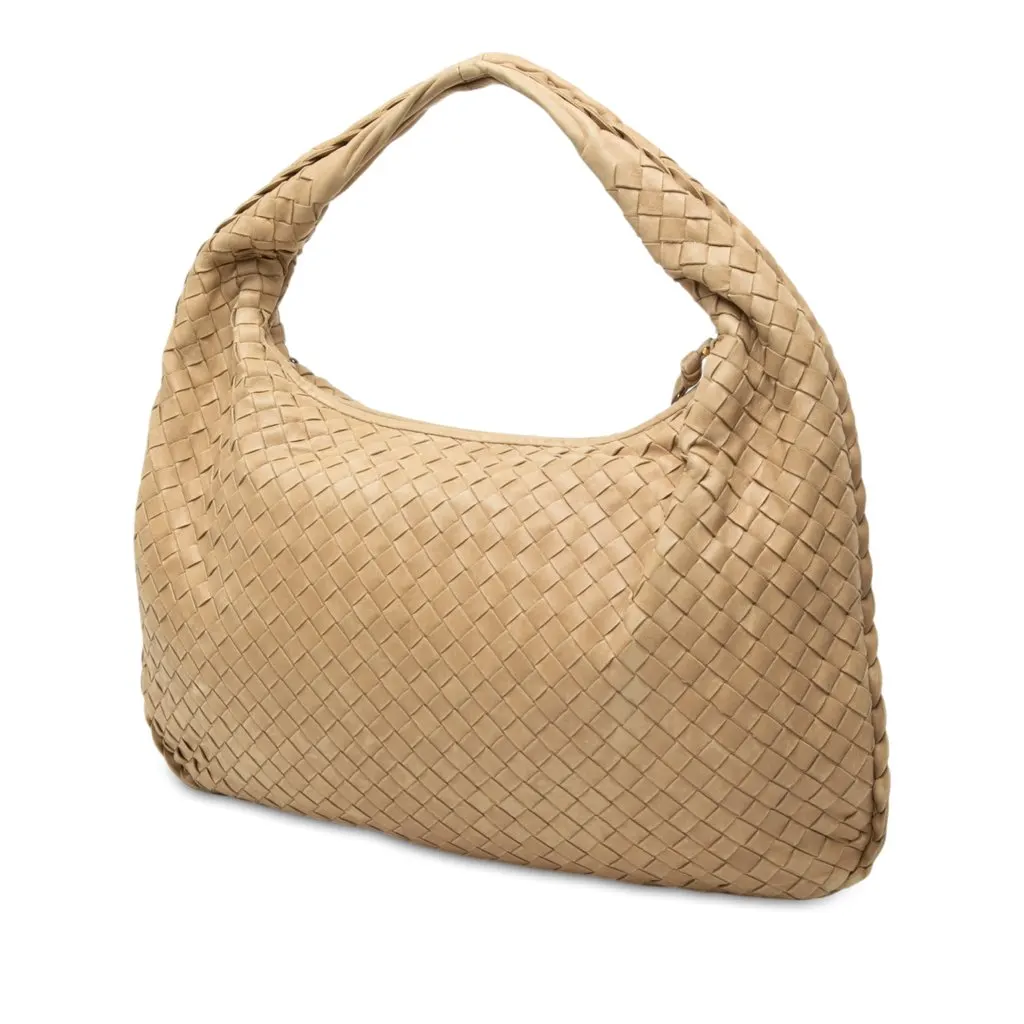 Bottega Veneta Small Nappa Intrecciato Veneta Hobo Beige Leather Good - Back View