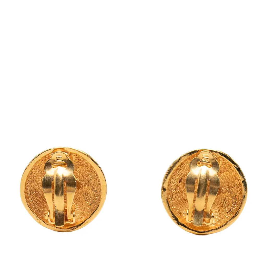 Chanel CC Gold Plated Quilted Round Clip On Earrings Gold Metal Very good - Back View