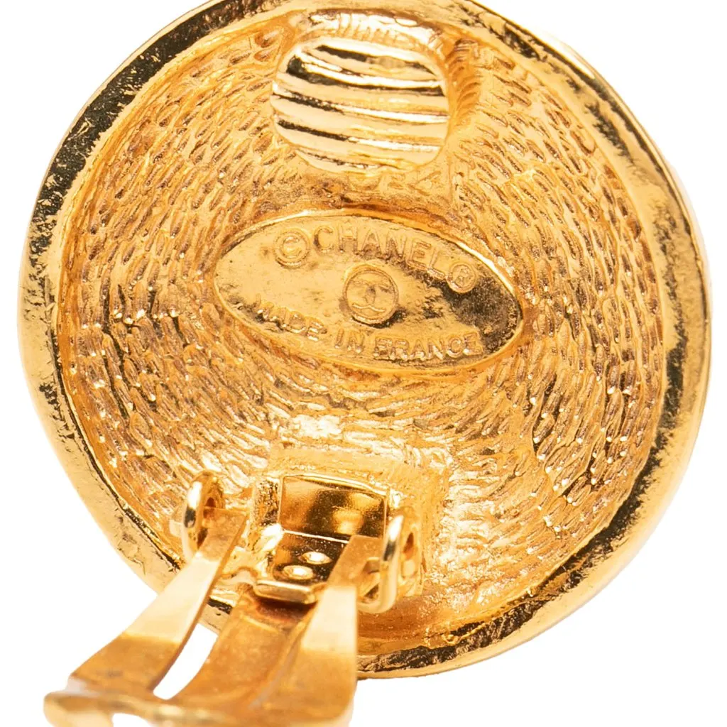 Chanel CC Gold Plated Quilted Round Clip On Earrings Gold Metal Very good - Inside View