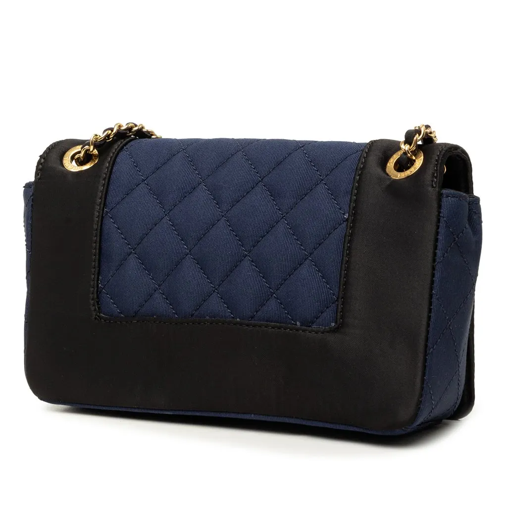 Chanel Small Bicolor Quilted Grosgrain Satin Small Mademoiselle Double Flap Blue Very good - Back View