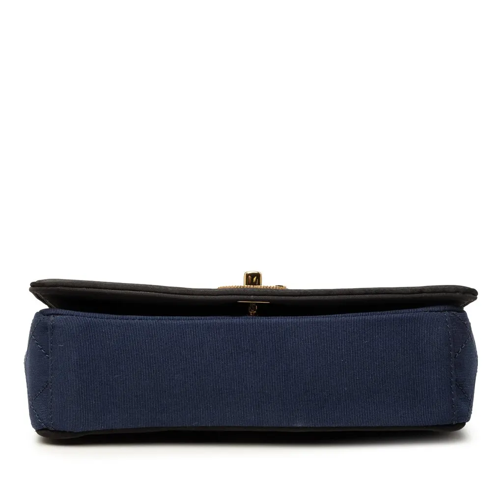 Chanel Small Bicolor Quilted Grosgrain Satin Small Mademoiselle Double Flap Blue Very good - Inside View