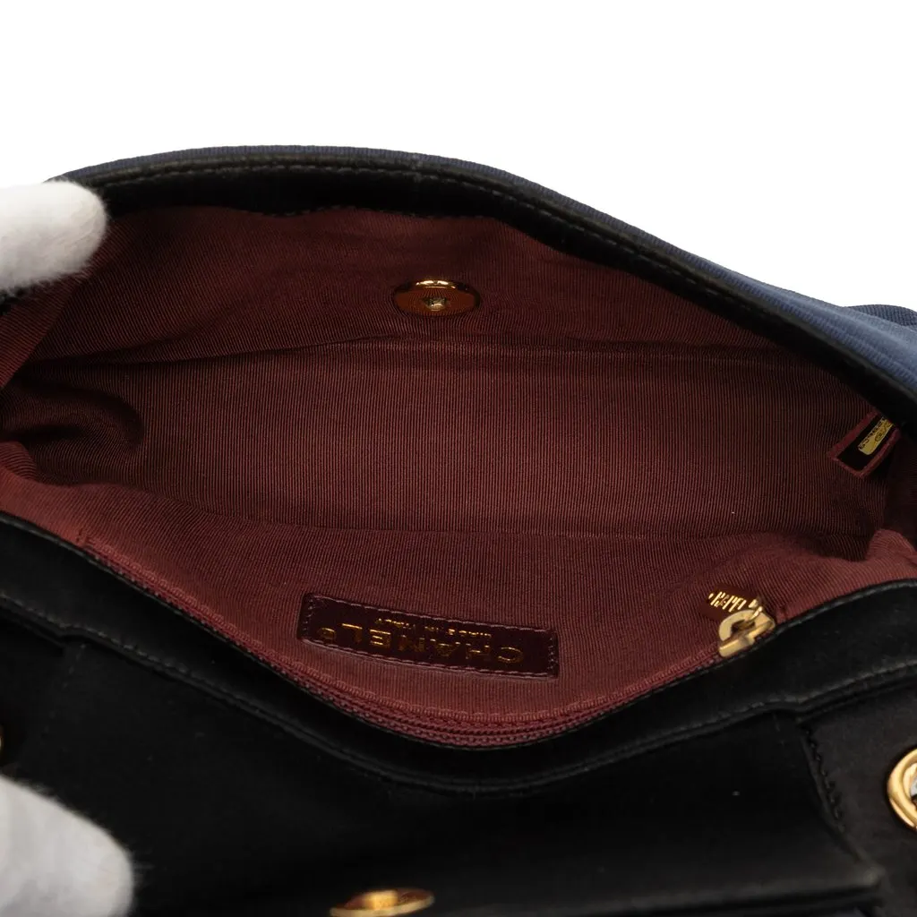 Chanel Small Bicolor Quilted Grosgrain Satin Small Mademoiselle Double Flap Blue Very good - Model View