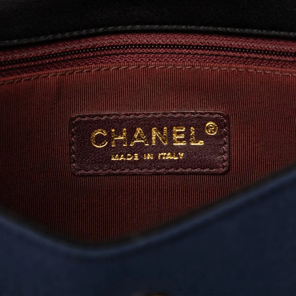 Chanel Small Bicolor Quilted Grosgrain Satin Small Mademoiselle Double Flap Blue Very good - Box View