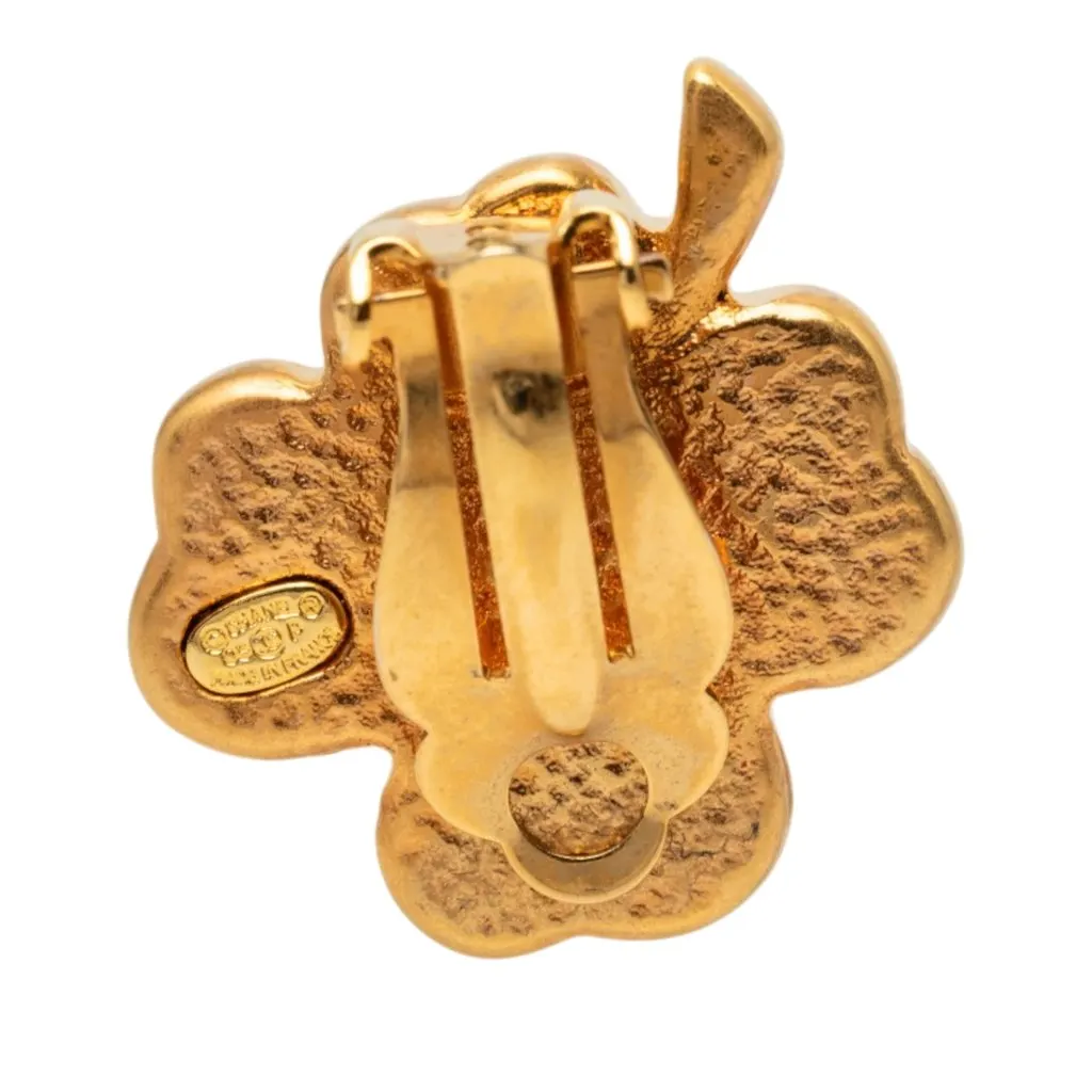 Chanel CC Gold Plated Enamel Clover Clip On Earrings Pink Very good - Inside View