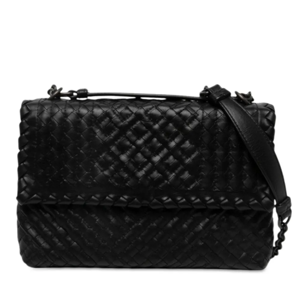 Bottega Veneta Small Nappa Intrecciato Boutis Olimpia Shoulder Bag Black Leather Very good - Front View