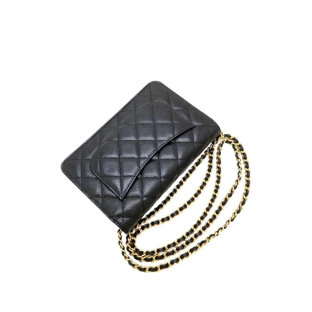 Chanel CC Quilted Caviar Wallet on Chain Black Leather Very good - Back View