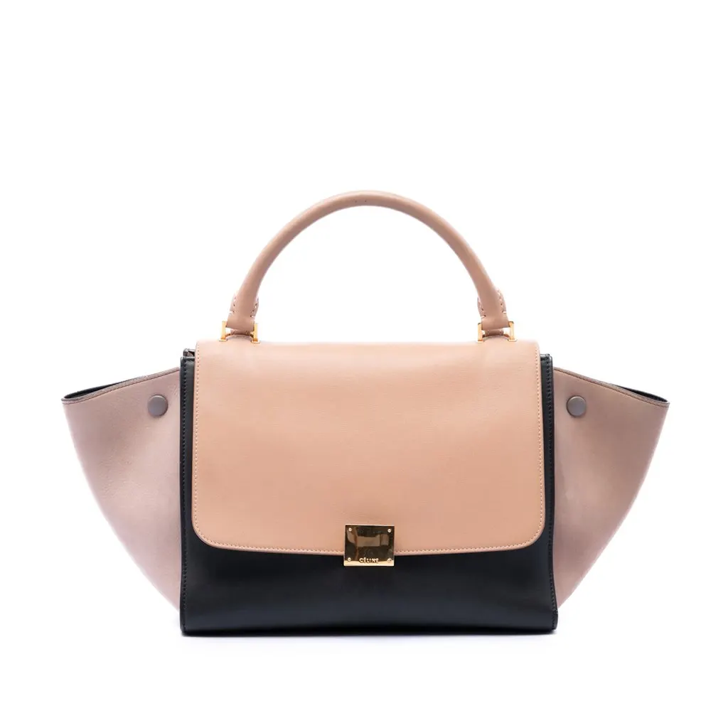 Celine Small Tricolor Leather Trapeze Satchel Black Leather Good - Front View
