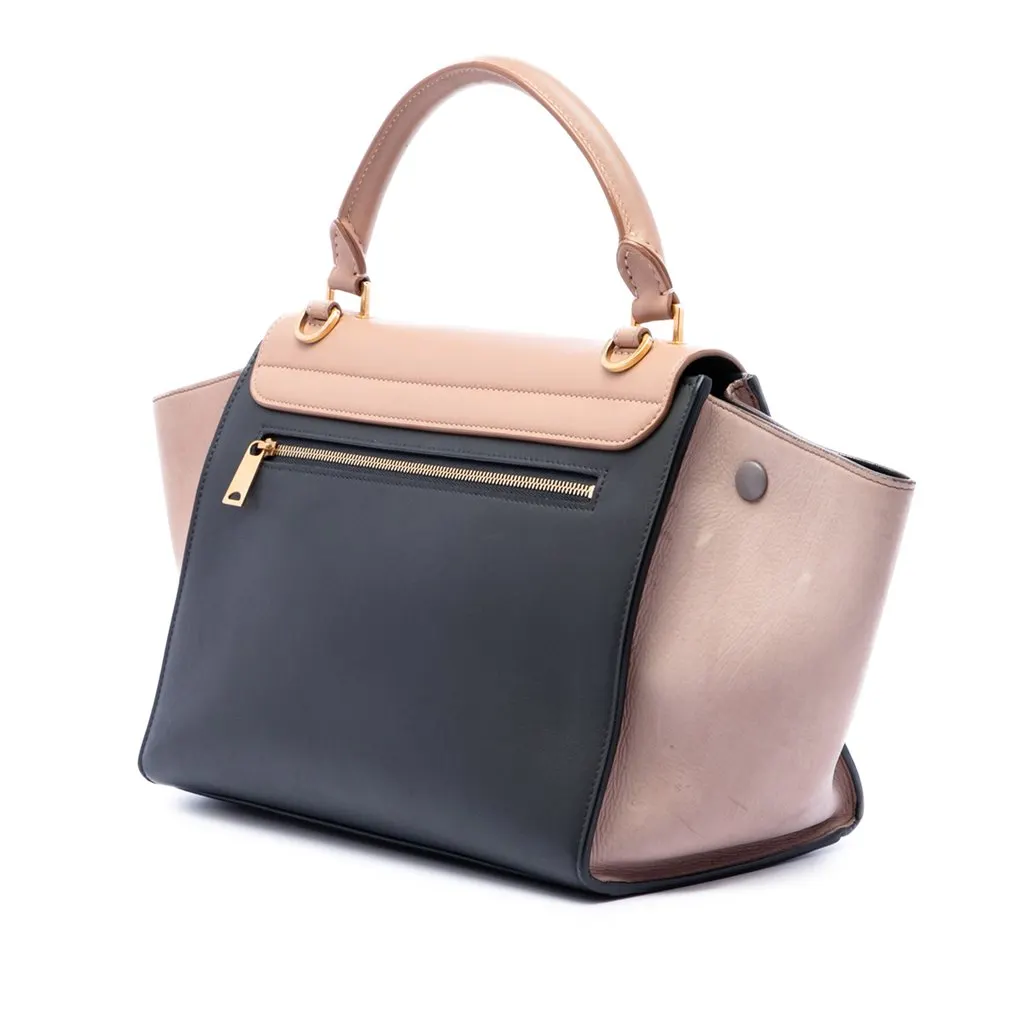 Celine Small Tricolor Leather Trapeze Satchel Black Leather Good - Back View