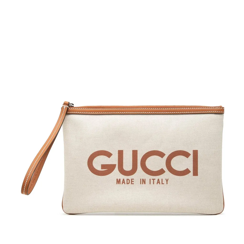 Gucci Canvas Logo Clutch Beige Canvas Very good - Front View