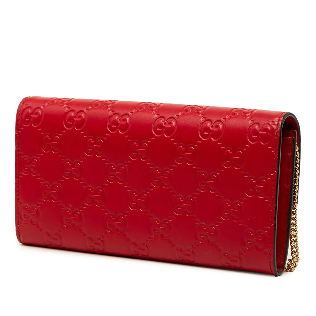 Gucci Guccissima Padlock Wallet On Chain Red Leather Good - Back View