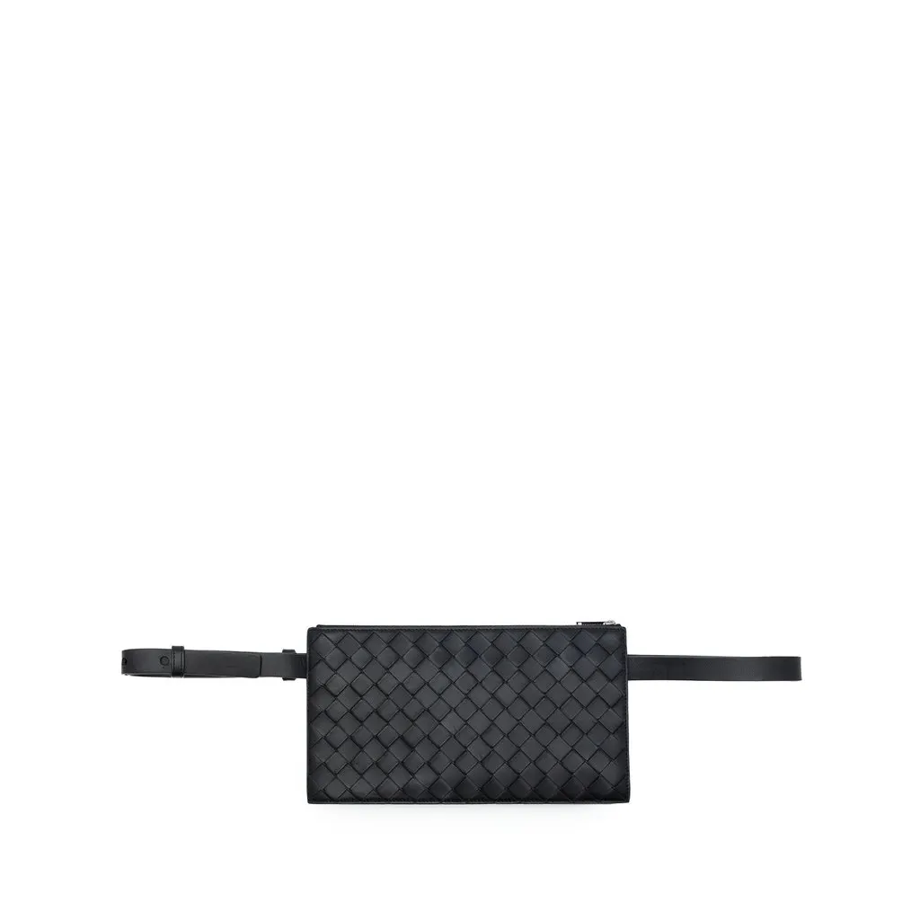 Bottega Veneta Nappa Intrecciato Belt Bag Black Leather Very good - Front View