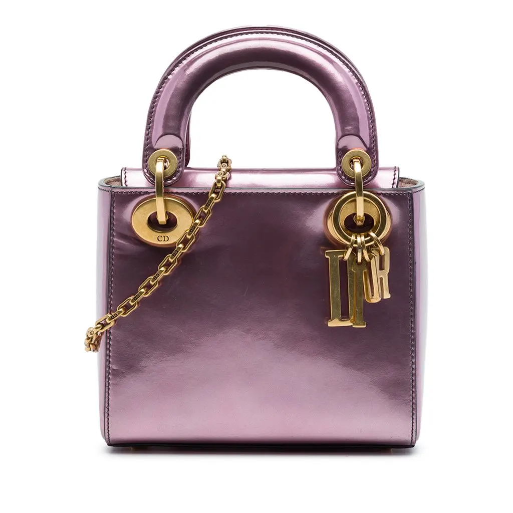 Dior Mini Metallic Patent Lady Dior Pink Leather Very good - Front View