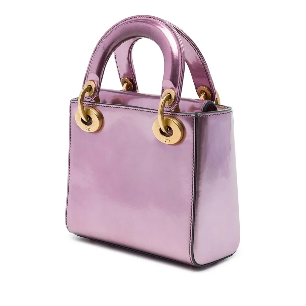 Dior Mini Metallic Patent Lady Dior Pink Leather Very good - Back View