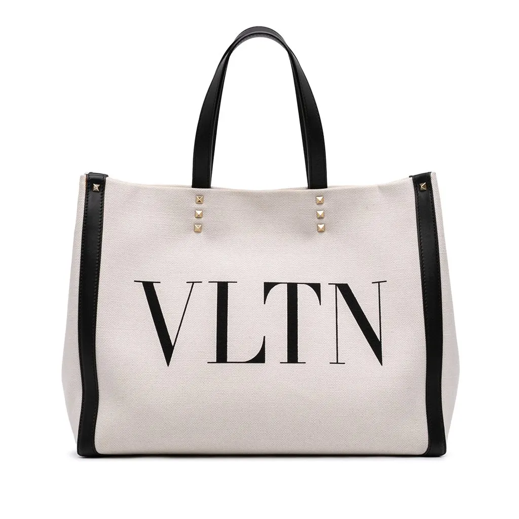 Valentino Medium Canvas Rockstud VLTN Tote Brown Very good - Front View