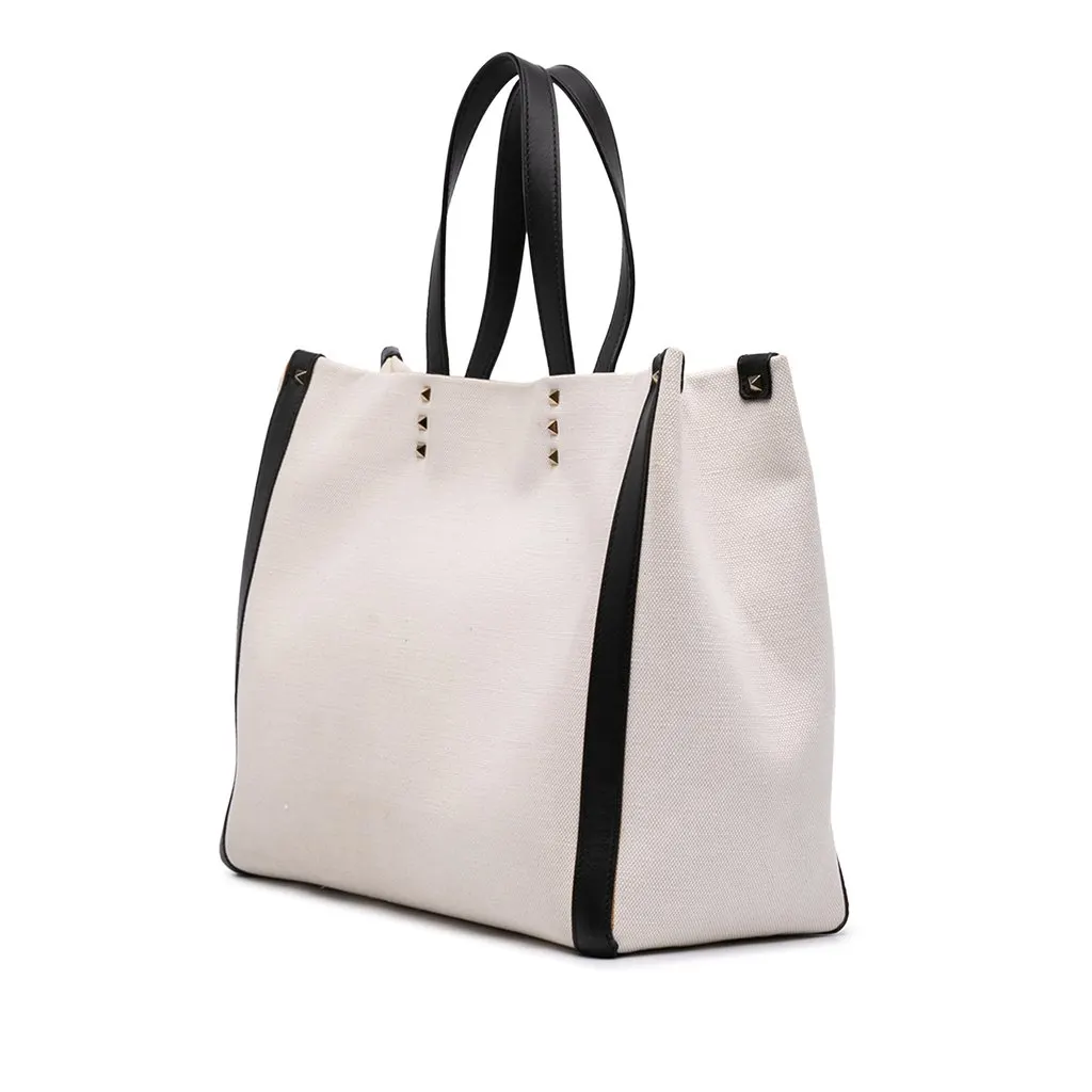 Valentino Medium Canvas Rockstud VLTN Tote Brown Very good - Back View