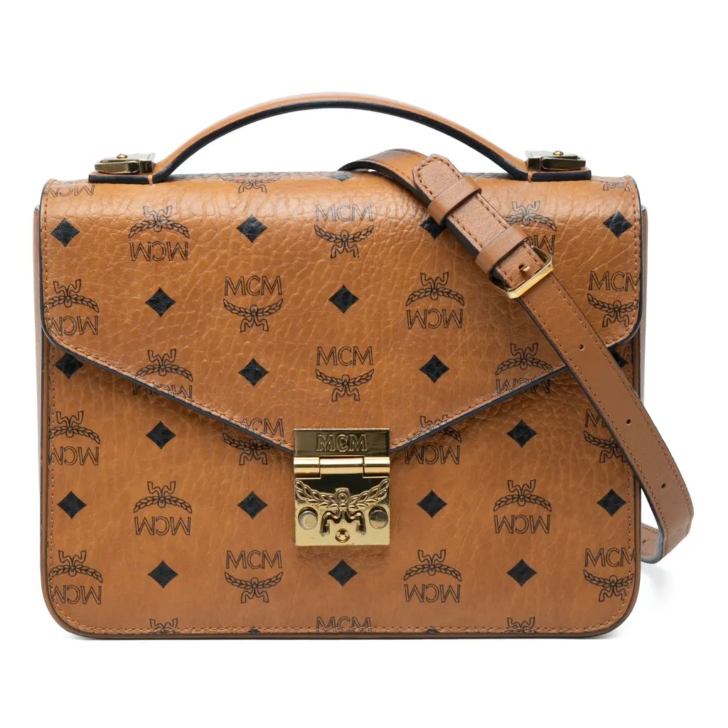 MCM Medium Visetos Coated Canvas Patricia Top Handle Bag Brown Very good - Front View