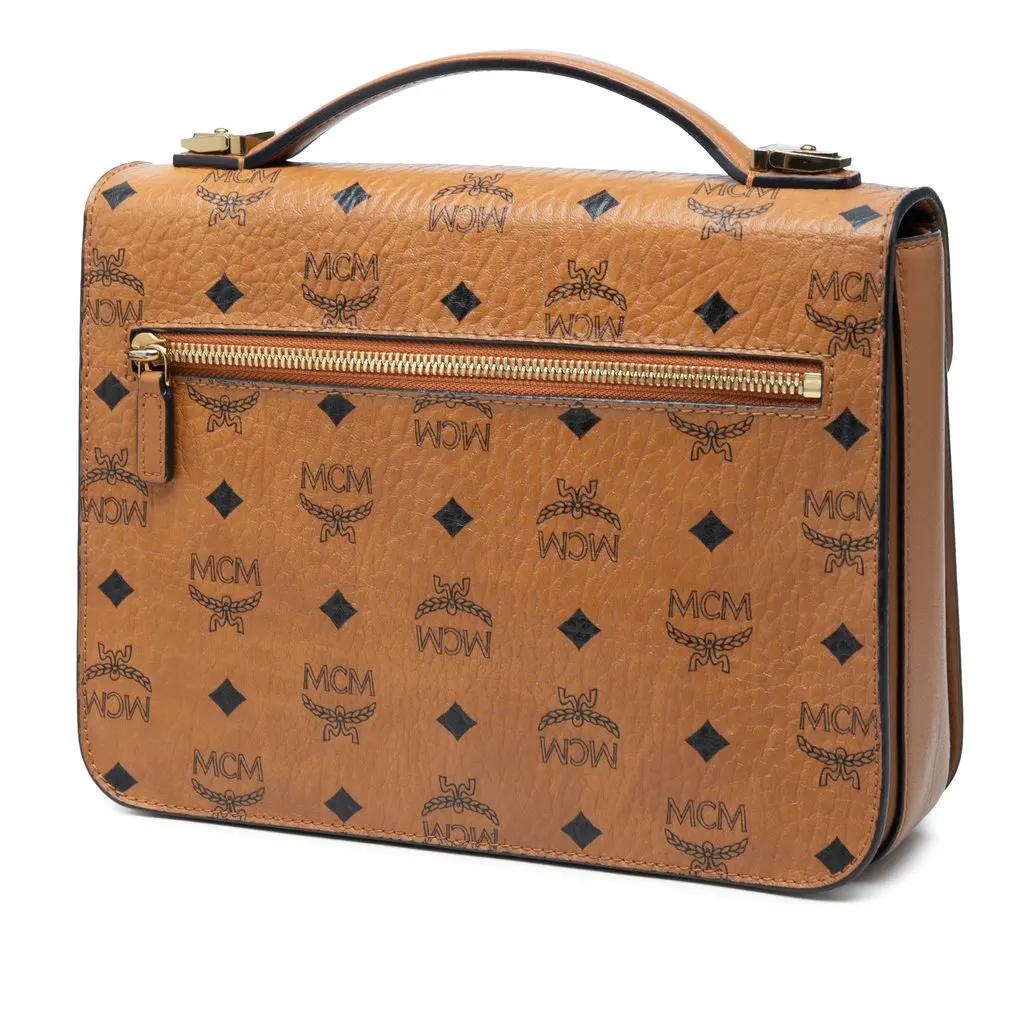 MCM Medium Visetos Coated Canvas Patricia Top Handle Bag Brown Very good - Back View