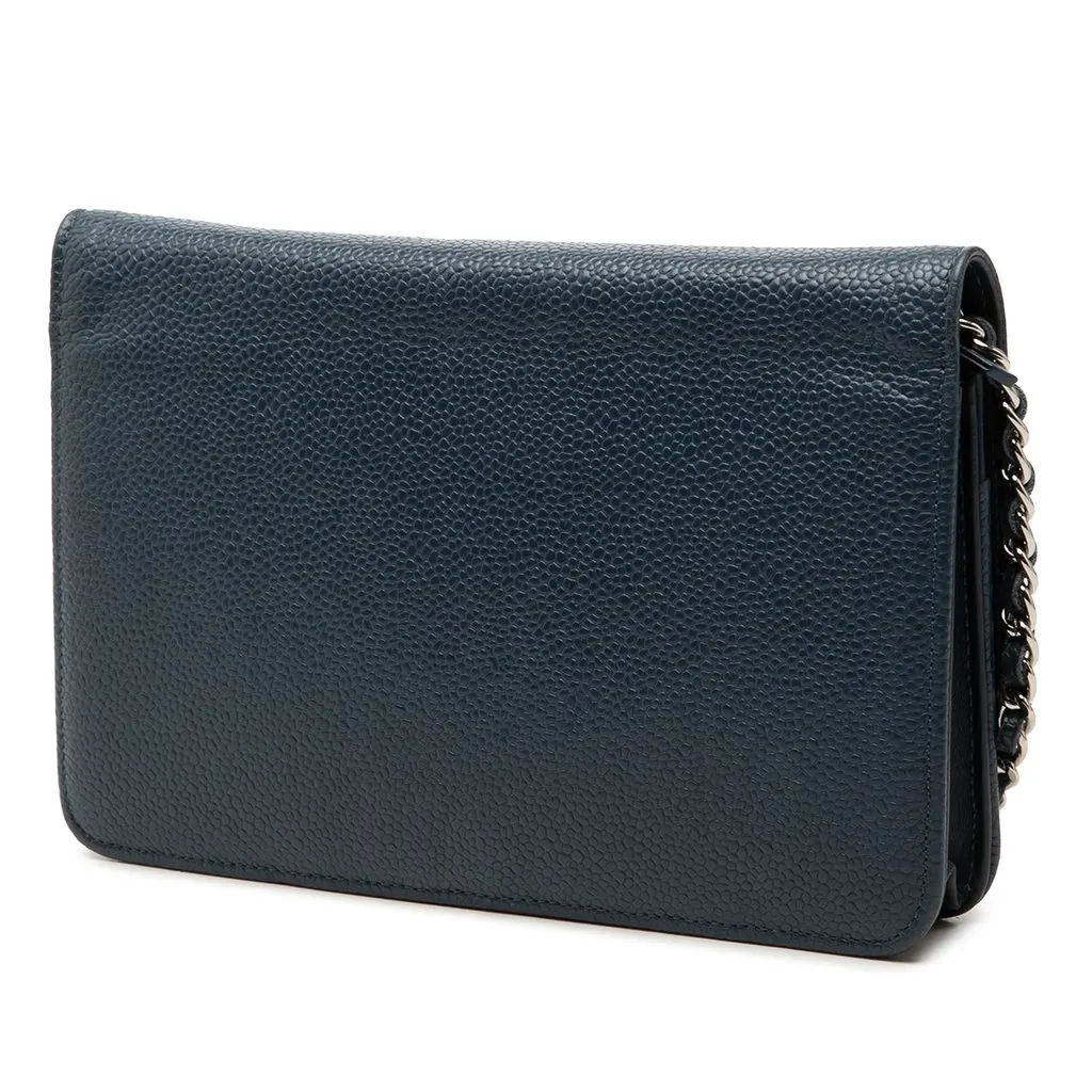 Chanel CC Caviar Wallet On Chain Blue Leather Very good - Back View