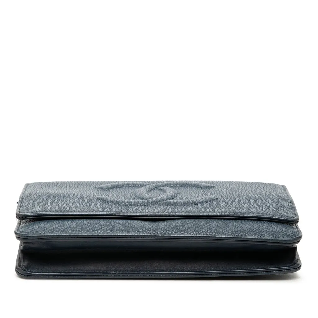 Chanel CC Caviar Wallet On Chain Blue Leather Very good - Inside View