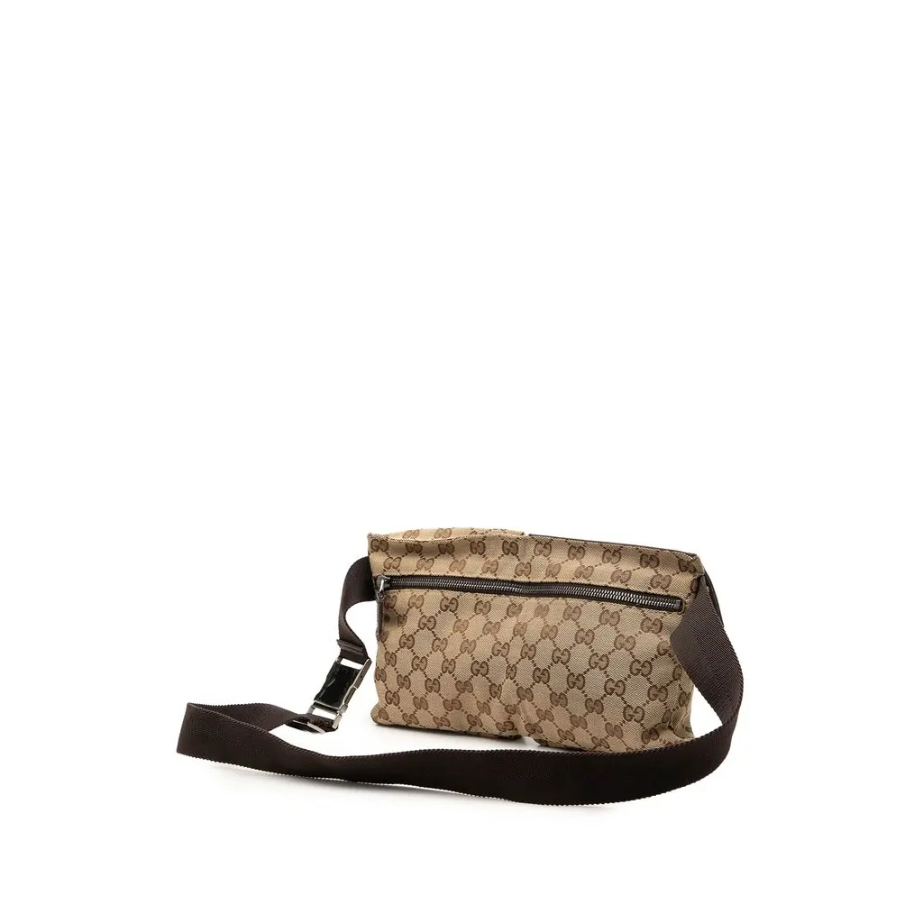 Gucci GG Canvas Double Pocket Belt Bag Beige Canvas Good - Back View