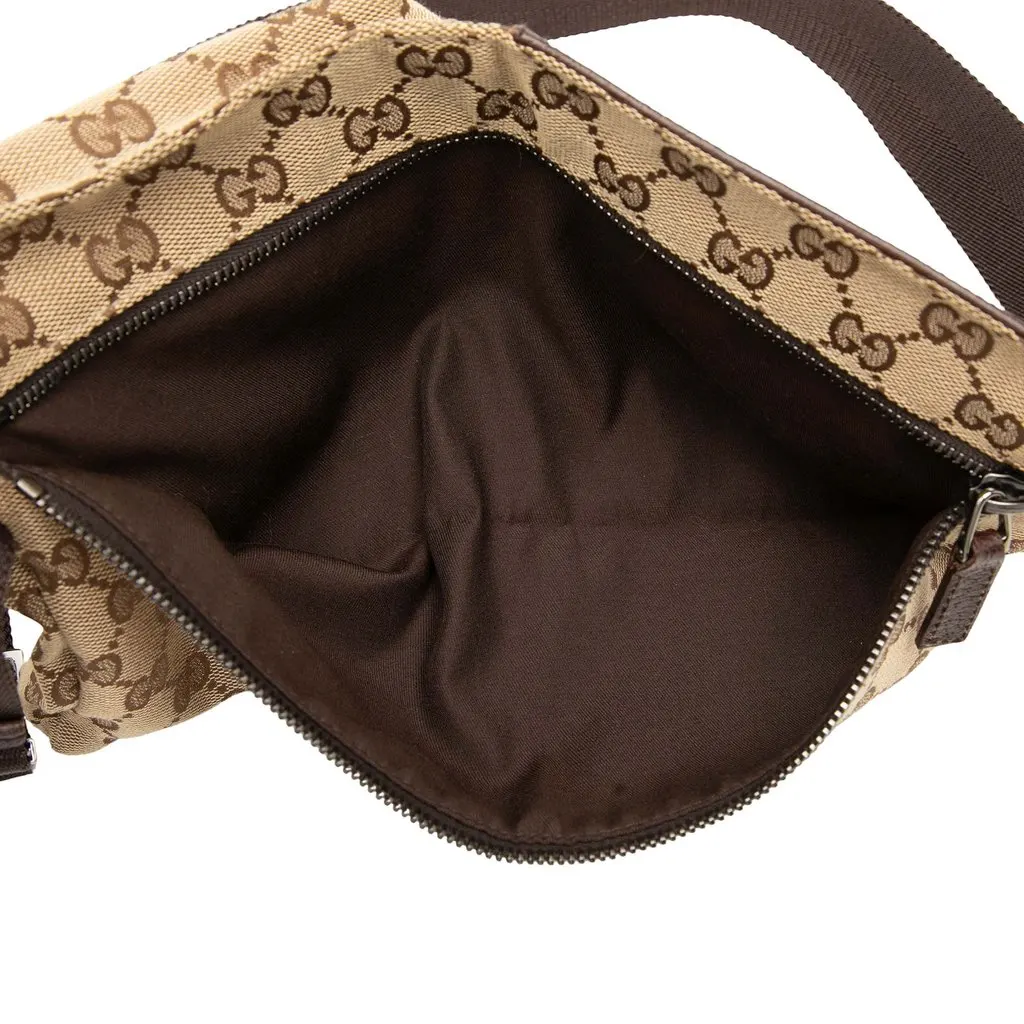 Gucci GG Canvas Double Pocket Belt Bag Beige Canvas Good - Model View