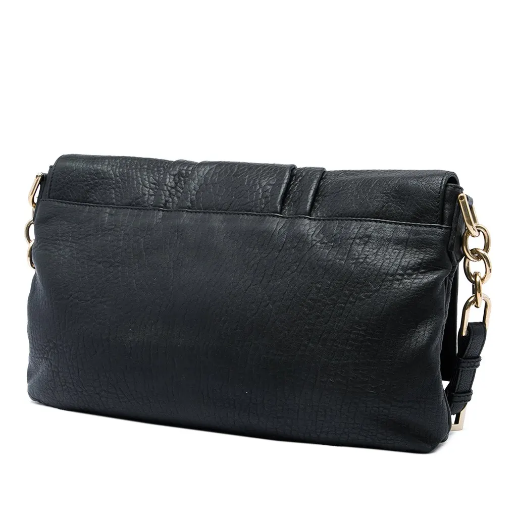 Fendi Large Crinkled Lambskin Mia Flap Crossbody Black Leather Very good - Back View