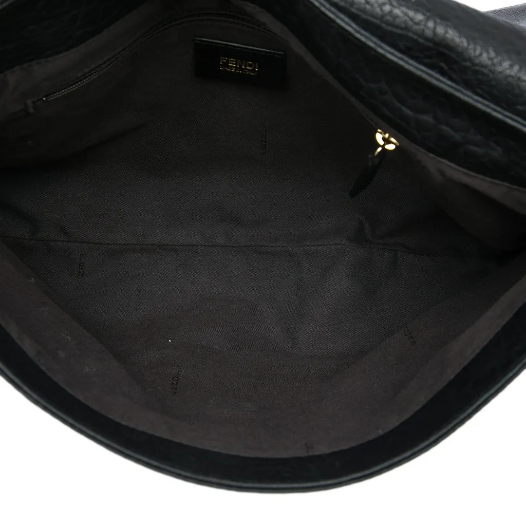 Fendi Large Crinkled Lambskin Mia Flap Crossbody Black Leather Very good - Model View