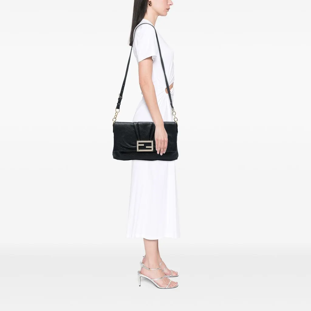 Fendi Large Crinkled Lambskin Mia Flap Crossbody Black Leather Very good - Box View
