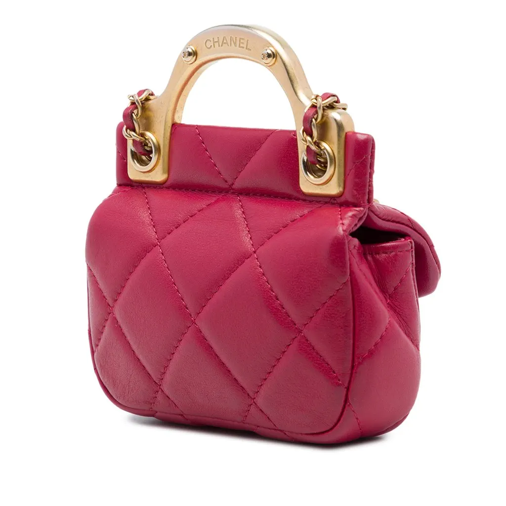 Chanel Quilted Calfskin Lady Card Holder with Chain Top Handle Bag Pink Leather Very good - Back View