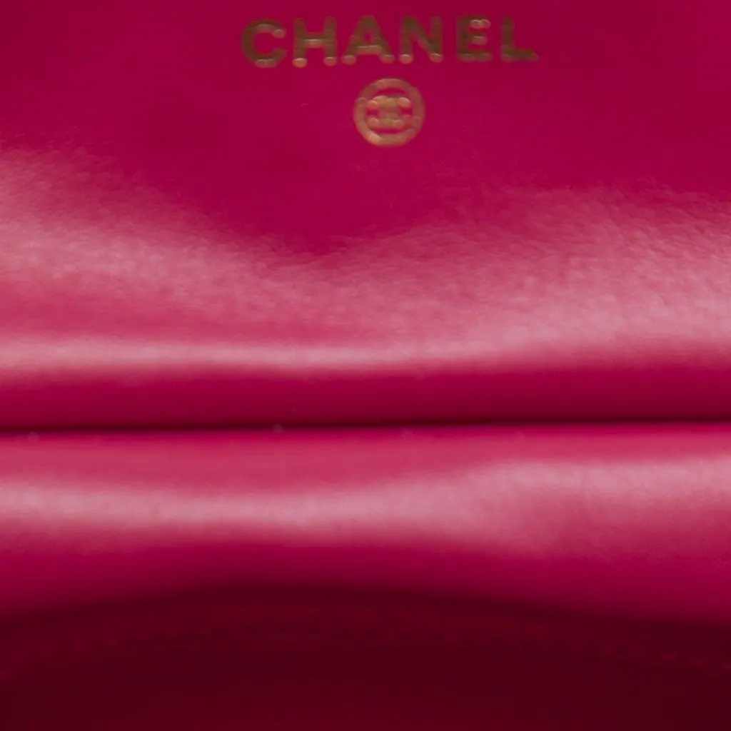 Chanel Quilted Calfskin Lady Card Holder with Chain Top Handle Bag Pink Leather Very good - Box View
