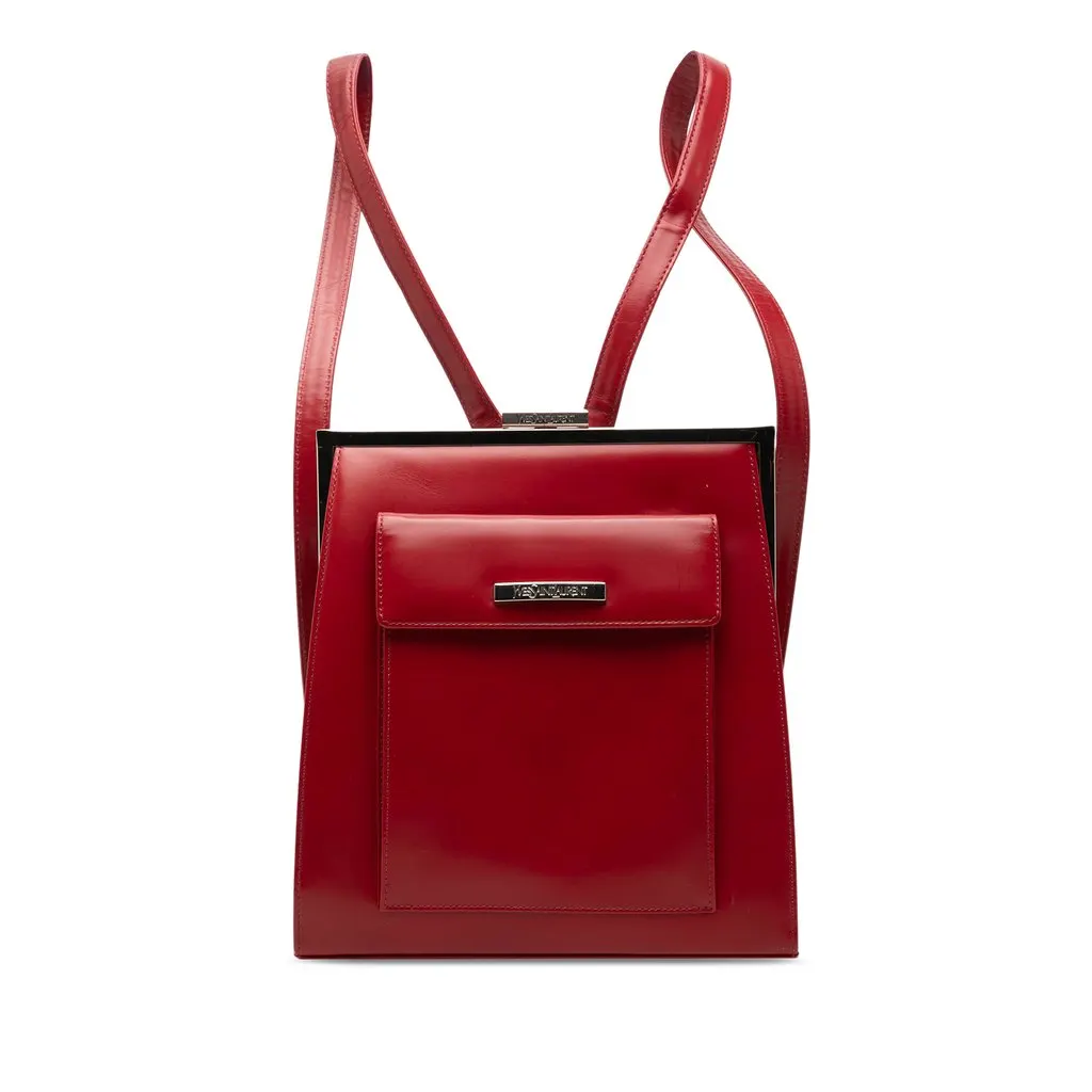 Saint Laurent Leather Frame Backpack Red Leather Very good - Front View