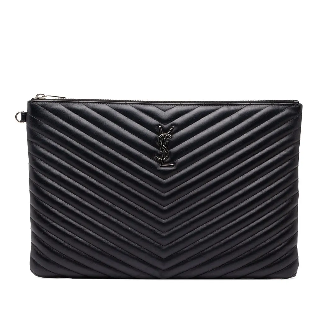Saint Laurent Chevron Leather Monogram Document Holder Black Leather Good - Front View