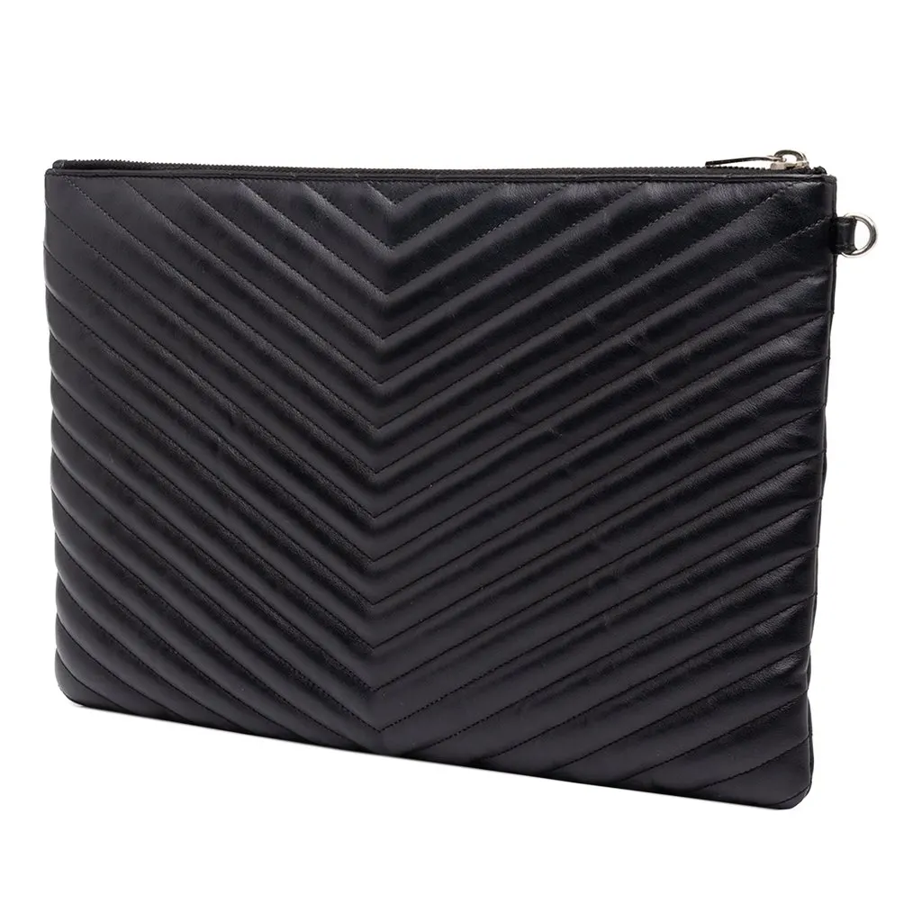 Saint Laurent Chevron Leather Monogram Document Holder Black Leather Good - Back View