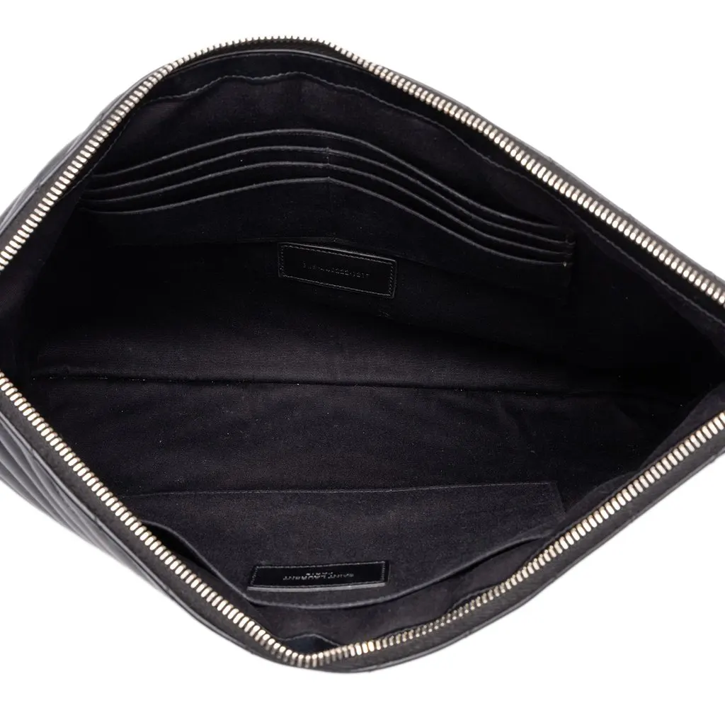 Saint Laurent Chevron Leather Monogram Document Holder Black Leather Good - Model View