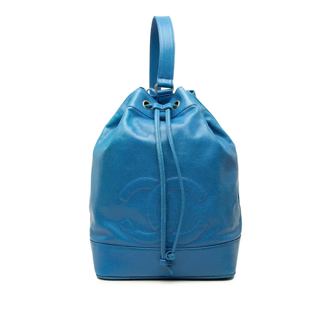 Chanel CC Caviar Drawstring Sling Bag Blue Leather Very good - Front View